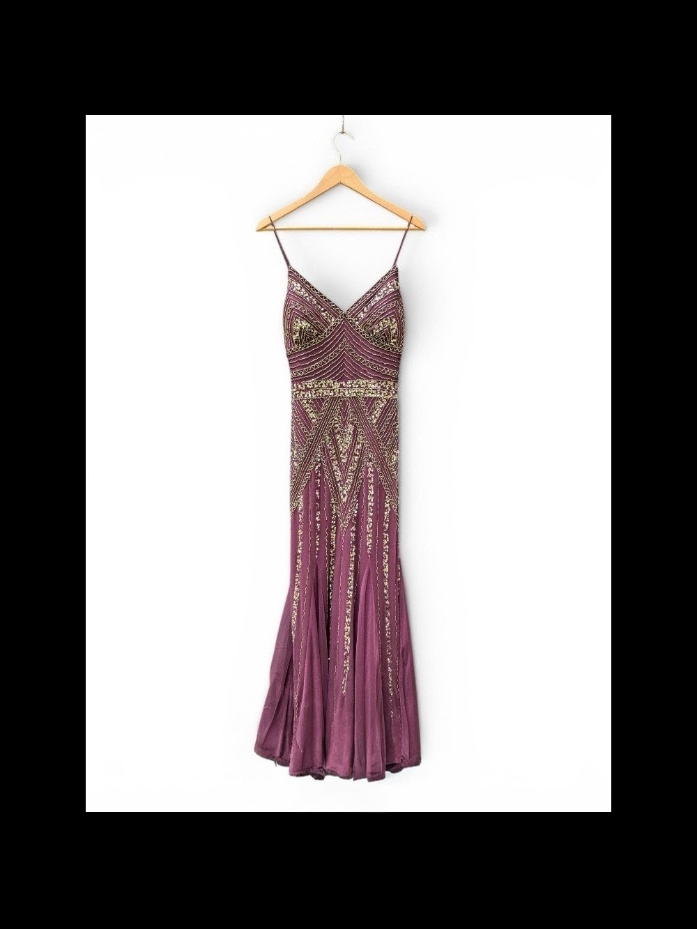 MARINA Plum Evening Gown with Gold Beading